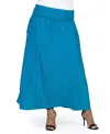 24seven Comfort Apparel Plus Size Foldover Maxi Skirt With Pockets In Teal