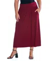 24seven Comfort Apparel Plus Size Foldover Maxi Skirt With Pockets In Wine