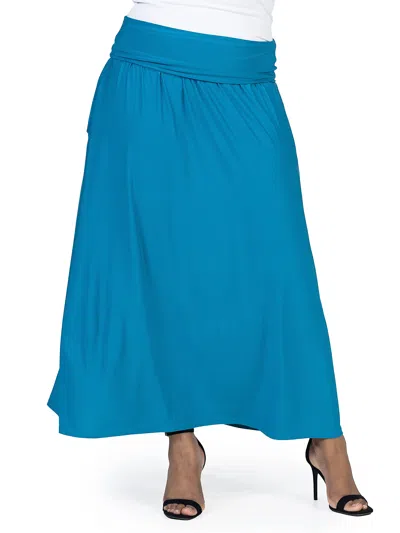 24seven Comfort Apparel Plus Size Foldover Waist A Line Pocket Maxi Skirt In Blue