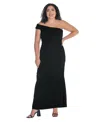 24seven Comfort Apparel Plus Size Formal One Shoulder Rouched Mermaid Maxi Dress In Black