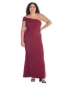24seven Comfort Apparel Plus Size Formal One Shoulder Rouched Mermaid Maxi Dress In Brick
