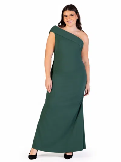 24seven Comfort Apparel Plus Size Formal One Shoulder Rouched Mermaid Maxi Dress In Green
