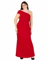 24seven Comfort Apparel Plus Size Formal One Shoulder Rouched Mermaid Maxi Dress In Ruby