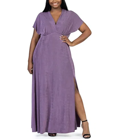 24seven Comfort Apparel Plus Size Front Slit Empire Waist Maxi Dress In Mauve