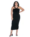 24seven Comfort Apparel Plus Size Halter Cross Neck Ruched Bodycon Mid Dress In Black