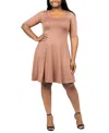 24seven Comfort Apparel Elbow Sleeve Knee Length Dress In Brown