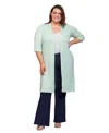 24seven Comfort Apparel Plus Size Knee Length Duster Cardigan Sweater In Green