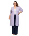 24seven Comfort Apparel Plus Size Knee Length Duster Cardigan Sweater In Purple