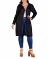 24seven Comfort Apparel Plus Size Knee Length Hooded Cardigan Sweater In Black