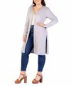 24seven Comfort Apparel Plus Size Knee Length Hooded Cardigan Sweater In Grey