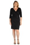 24seven Comfort Apparel Plus Size Knee Length V Neck  Dress In Black