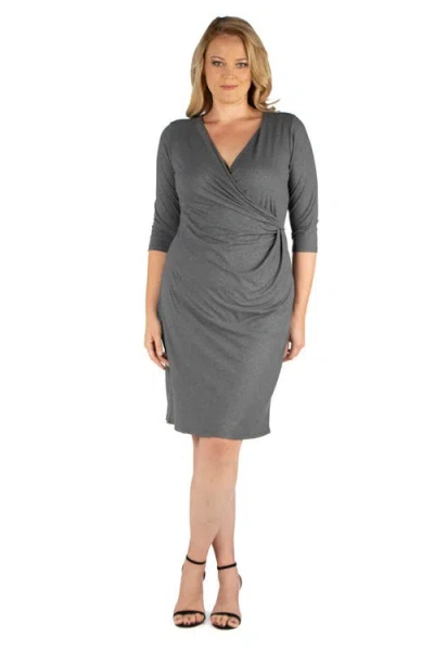 24SEVEN COMFORT APPAREL 24SEVEN COMFORT APPAREL PLUS SIZE KNEE LENGTH V NECK DRESS