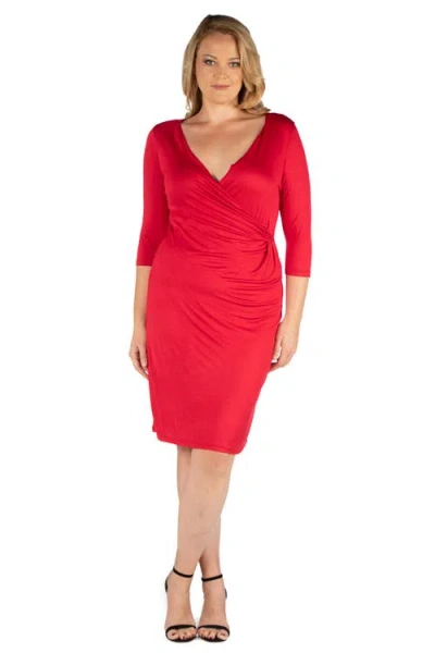 24SEVEN COMFORT APPAREL 24SEVEN COMFORT APPAREL PLUS SIZE KNEE LENGTH V NECK DRESS