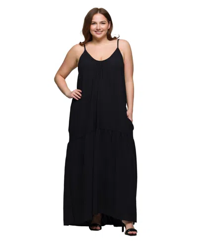 24seven Comfort Apparel Plus Size Lightweight Spaghetti Strap Pocket Maxi Dress