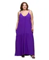 24seven Comfort Apparel Plus Size Lightweight Spaghetti Strap Pocket Maxi Dress In Purple
