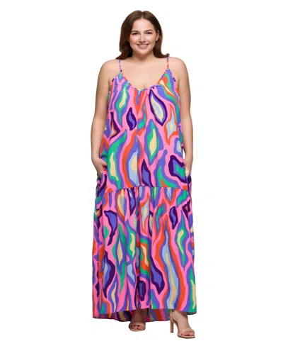 24seven Comfort Apparel Plus Size Lightweight Spaghetti Strap Pocket Maxi Dress