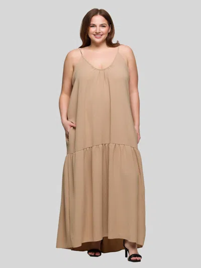 24seven Comfort Apparel Plus Size Lightweight Spaghetti Strap Pocket Maxi Dress In Brown