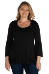 24seven Comfort Apparel Plus Size Long Bell Sleeve Flared Tunic Top In Brown