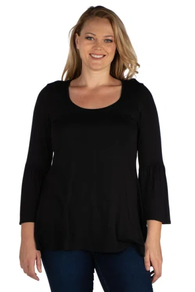 24SEVEN COMFORT APPAREL 24SEVEN COMFORT APPAREL PLUS SIZE LONG BELL SLEEVE FLARED  TUNIC TOP