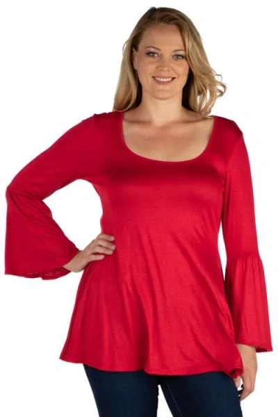 24SEVEN COMFORT APPAREL 24SEVEN COMFORT APPAREL PLUS SIZE LONG BELL SLEEVE FLARED  TUNIC TOP