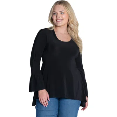 24seven Comfort Apparel Plus Size Long Bell Sleeve High Low  Tunic Top In Black