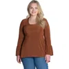 24seven Comfort Apparel Plus Size Long Bell Sleeve High Low  Tunic Top In Brown