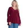 24seven Comfort Apparel Plus Size Long Bell Sleeve High Low  Tunic Top In Burgundy