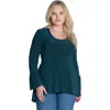 24seven Comfort Apparel Plus Size Long Bell Sleeve High Low  Tunic Top In Green