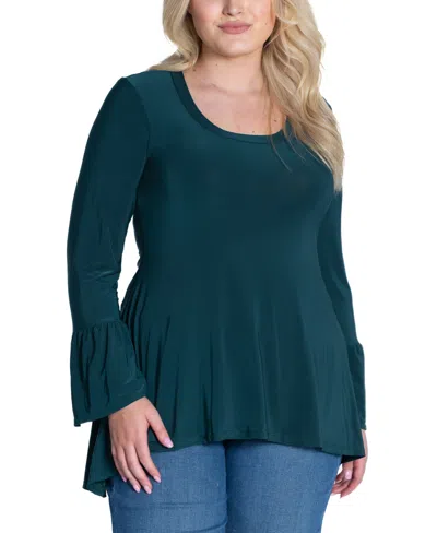 24SEVEN COMFORT APPAREL PLUS SIZE LONG BELL SLEEVE HIGH LOW TUNIC TOP