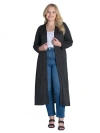 24seven Comfort Apparel Plus Size Long Duster Open Front  Knit Cardigan In Black