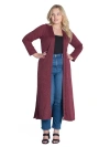 24seven Comfort Apparel Plus Size Long Duster Open Front Knit Cardigan Sweater In Burgundy