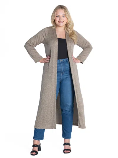 24seven Comfort Apparel Plus Size Long Duster Open Front Knit Cardigan In Gray