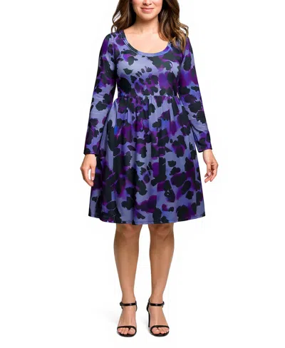 24seven Comfort Apparel Plus Size Long Sleeve Empire Waist Dress In Blue