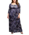 24seven Comfort Apparel Plus Size Long Sleeve Empire Waist Maxi Dress In Multi