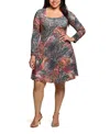 24seven Comfort Apparel Plus Size Long Sleeve Fit And Flare Dress In Gray