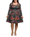 24seven Comfort Apparel Plus Size Long Sleeve Fit And Flare Dress In Green