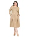 24seven Comfort Apparel Midi Length Fit And Flare Pocket Maternity Dress In Wheat