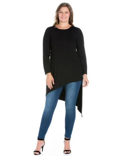 24SEVEN COMFORT APPAREL 24SEVEN COMFORT APPAREL PLUS SIZE LONG SLEEVE KNEE LENGTH ASYMMETRICAL  TUNIC TOP