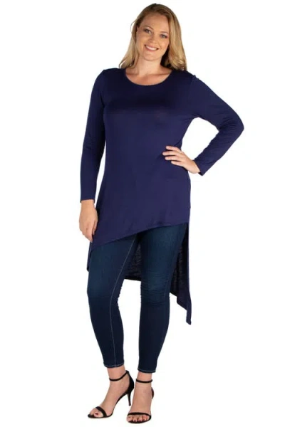 24seven Comfort Apparel Plus Size Long Sleeve Knee Length Asymmetrical  Tunic Top In Brown