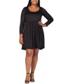 24seven Comfort Apparel Plus Size Long Sleeve Knee Length Dress In Black