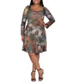 24seven Comfort Apparel Women's Green Paisley Print Long Sleeve Knee Length Dress In Brown Multi
