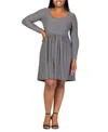24seven Comfort Apparel Plus Size Long Sleeve Knee Length Dress In Smoke