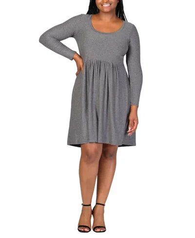 24seven Comfort Apparel Plus Size Long Sleeve Knee Length Dress In Smoke