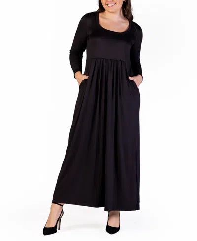 24seven Comfort Apparel Long Sleeve Empire Waist Pocket Maxi Dress In Black