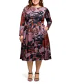 24seven Comfort Apparel Plus Size Long Sleeve Midi Dress In Purple