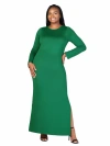 24seven Comfort Apparel Plus Size Long Sleeve Side Slit Fitted Black  Maxi Dress In Green