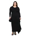24seven Comfort Apparel Plus Size Long Sleeve Side Slit Fitted Maxi Dress In Black