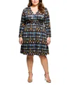 24seven Comfort Apparel Plus Size Long Sleeve Wrap With Belt Dress In Blue