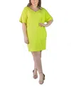 24seven Comfort Apparel Plus Size Loose Fit V-neck T Shirt Dress In Lime