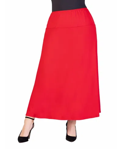 24seven Comfort Apparel Plus Size Maxi Skirt In Red